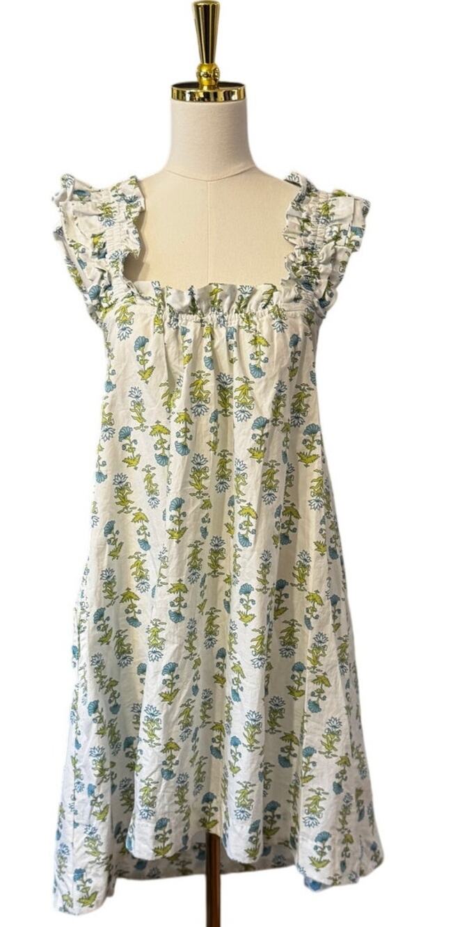 Piyama 100% Cotton Floral Lounge Dress Nightgown Sleep Dress White Blue Green S